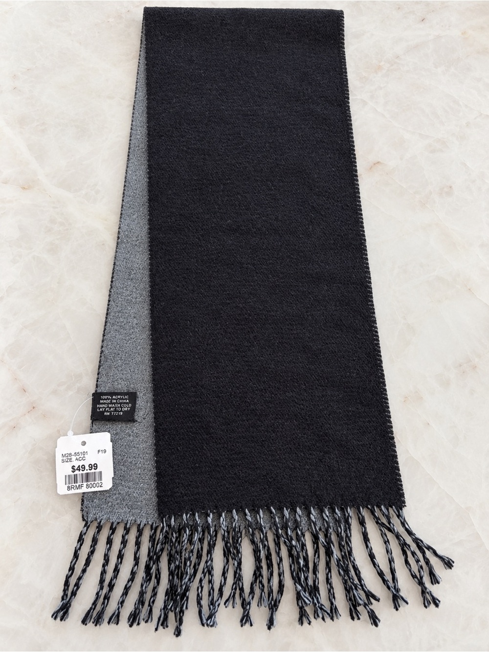 Pronto Uomo Men’s Black Gray Scarf Fringe NWT 56”
